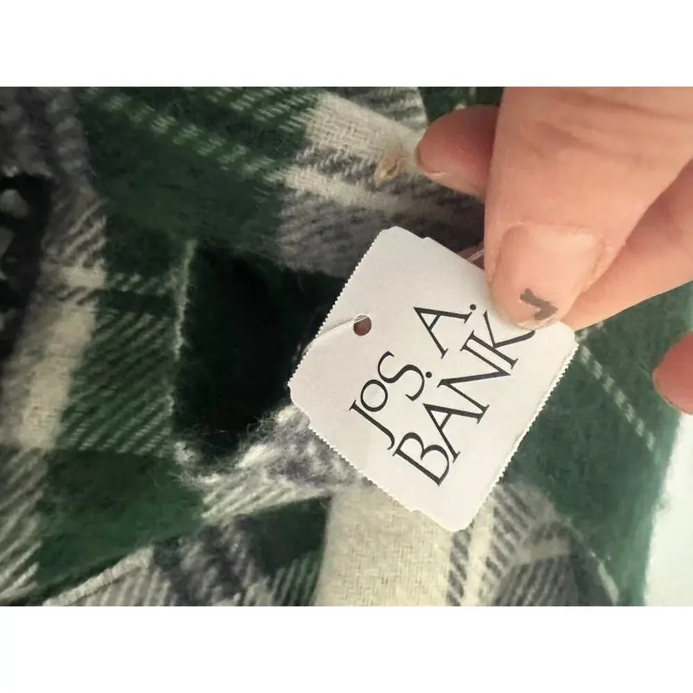Jos A Bank Plaid Scarf Blue Green Reversible 100% Soft Acrylic Fringe Preppy